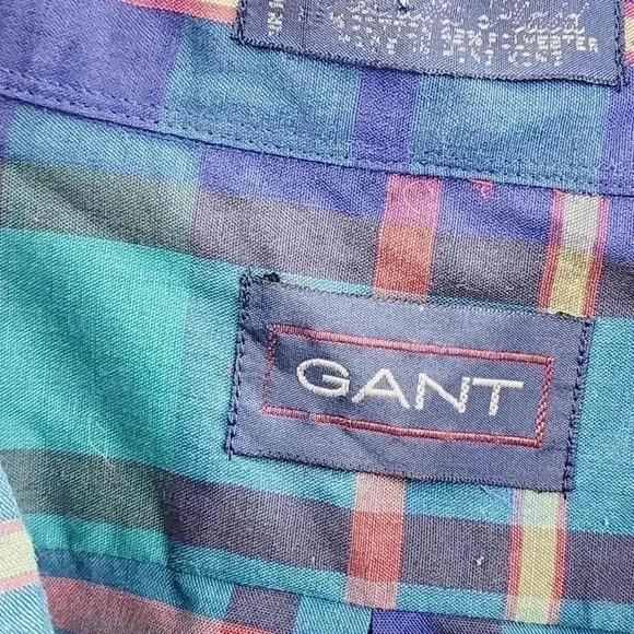 Vintage GANT Plaid Button Down Long Sleeve Men's Shirt Big 3X Green Blue - Picture 6 of 7